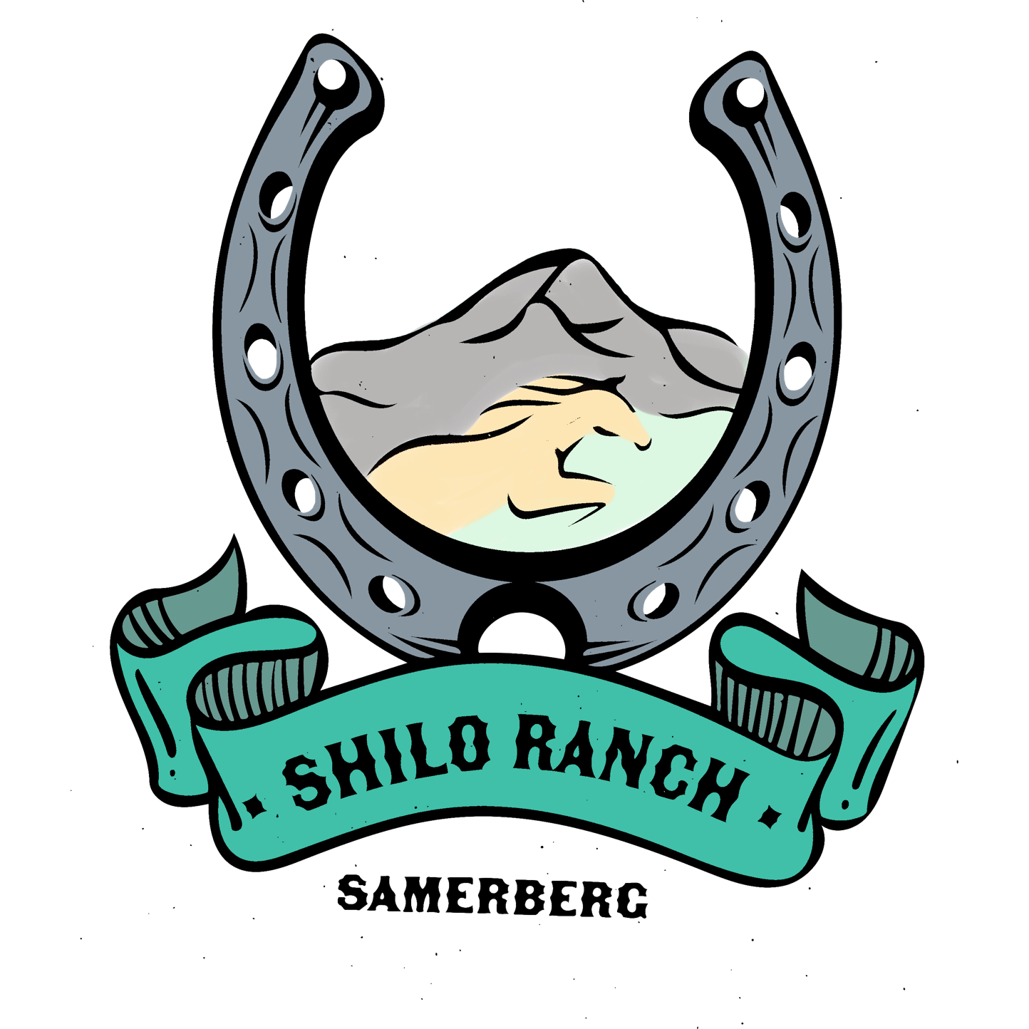 Logo Shilo Ranch (Hufeisen mit Pferd und Samerberg im Hintergrund)